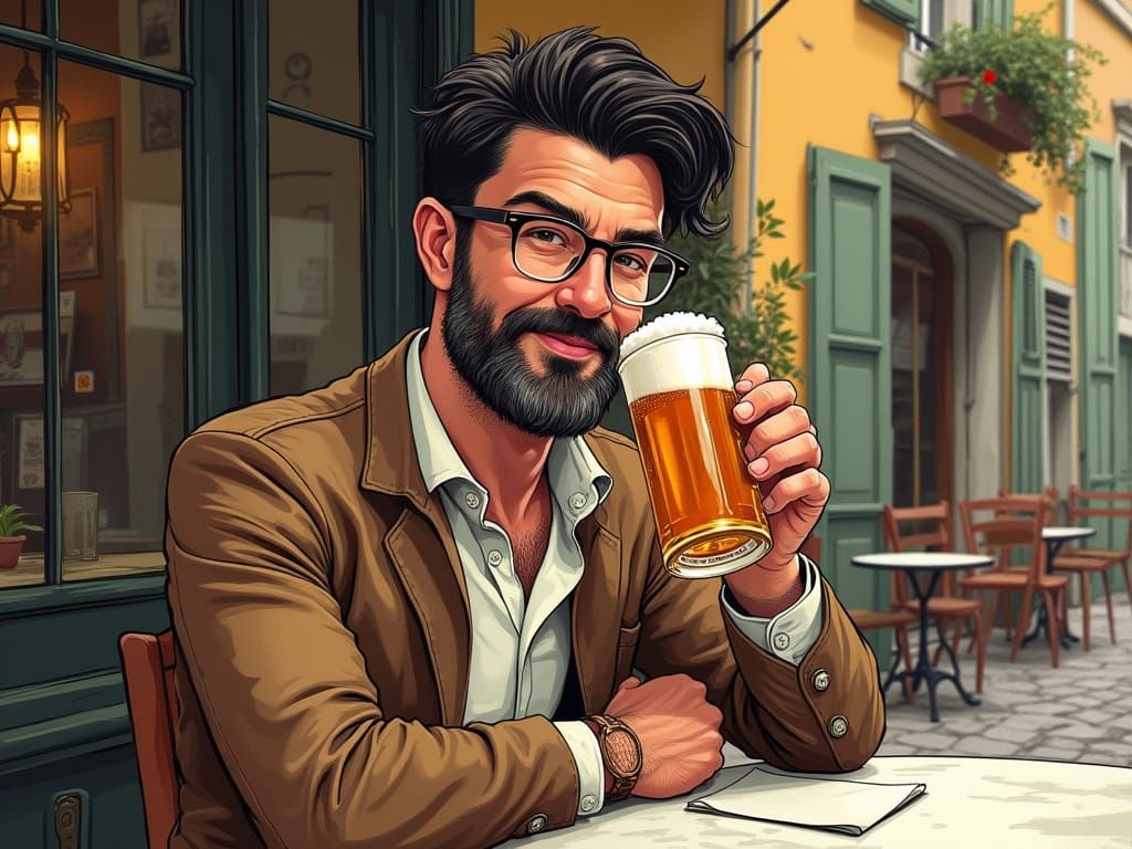 Man at Cafe: 1950s Comic Book Illustration