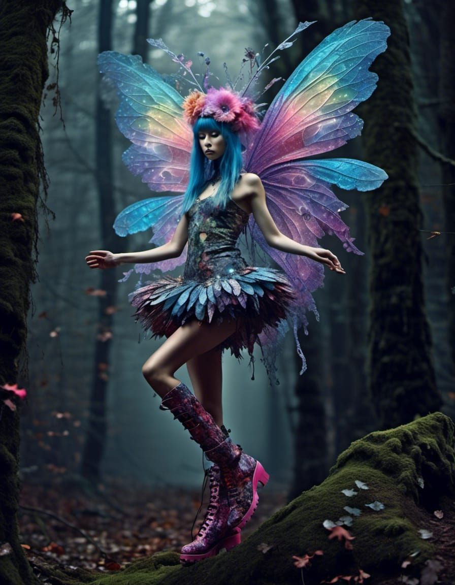 Fairy Dancing in Combat Boots Amidst Forest Rave