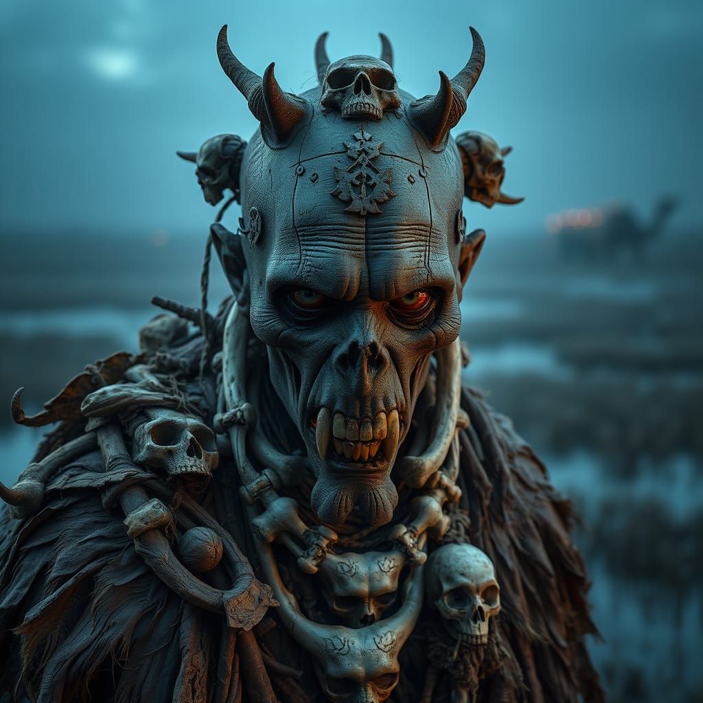 Barbarian Mystic Amidst Foggy Marshland