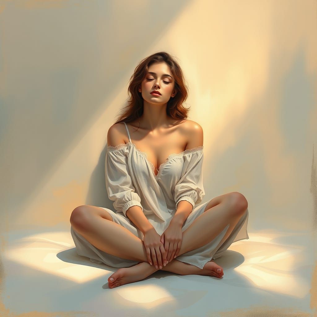 Ethereal Woman in Serene Landscape