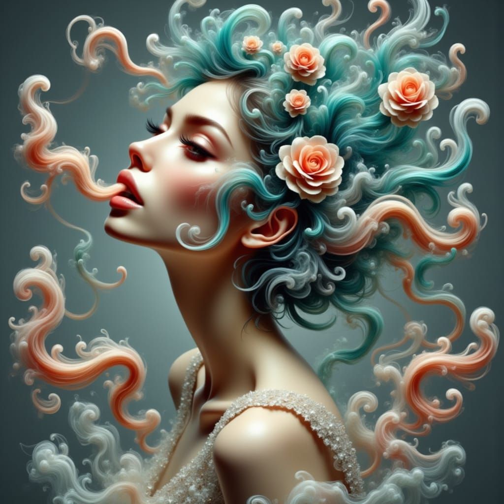 Woman with Roses and Tentacles: Dark Surreal Portrait
