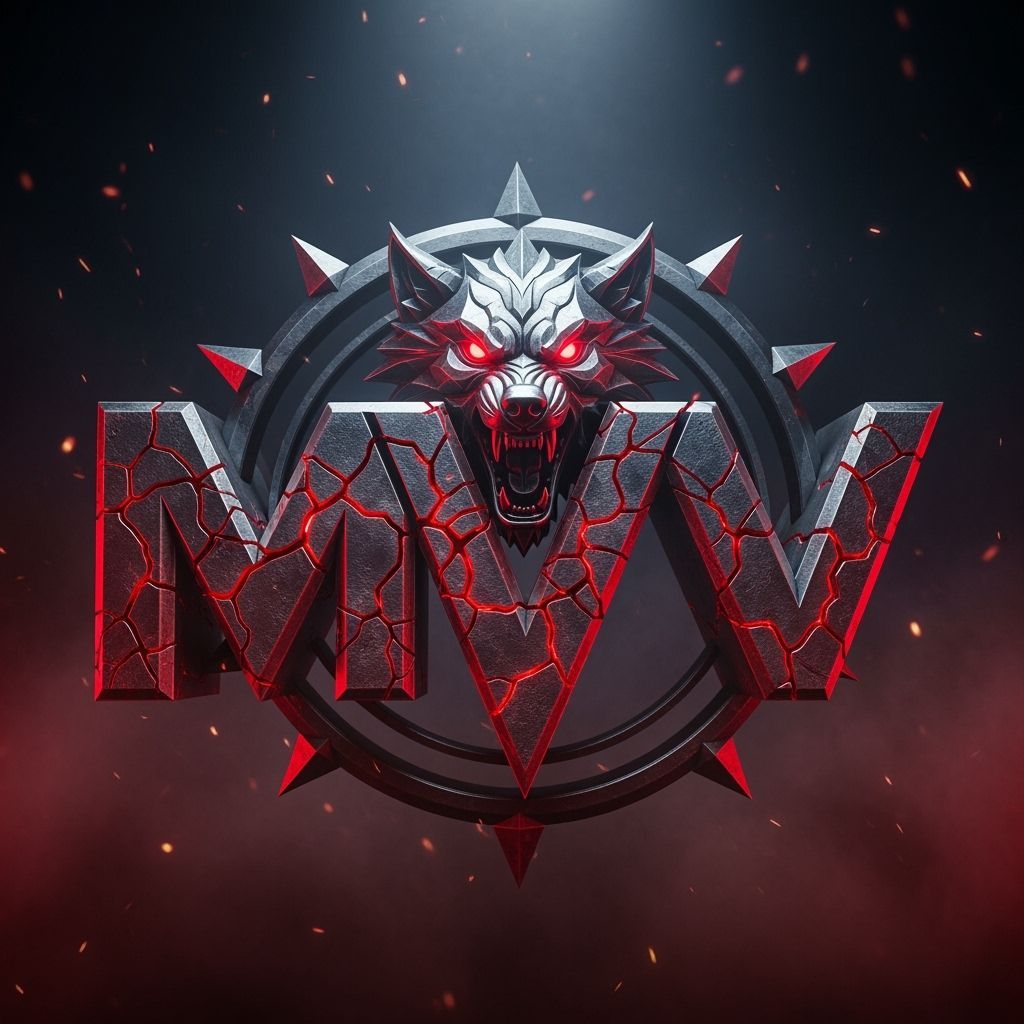 Metallic Wolf Esports Logo with Glowing Red Eyes