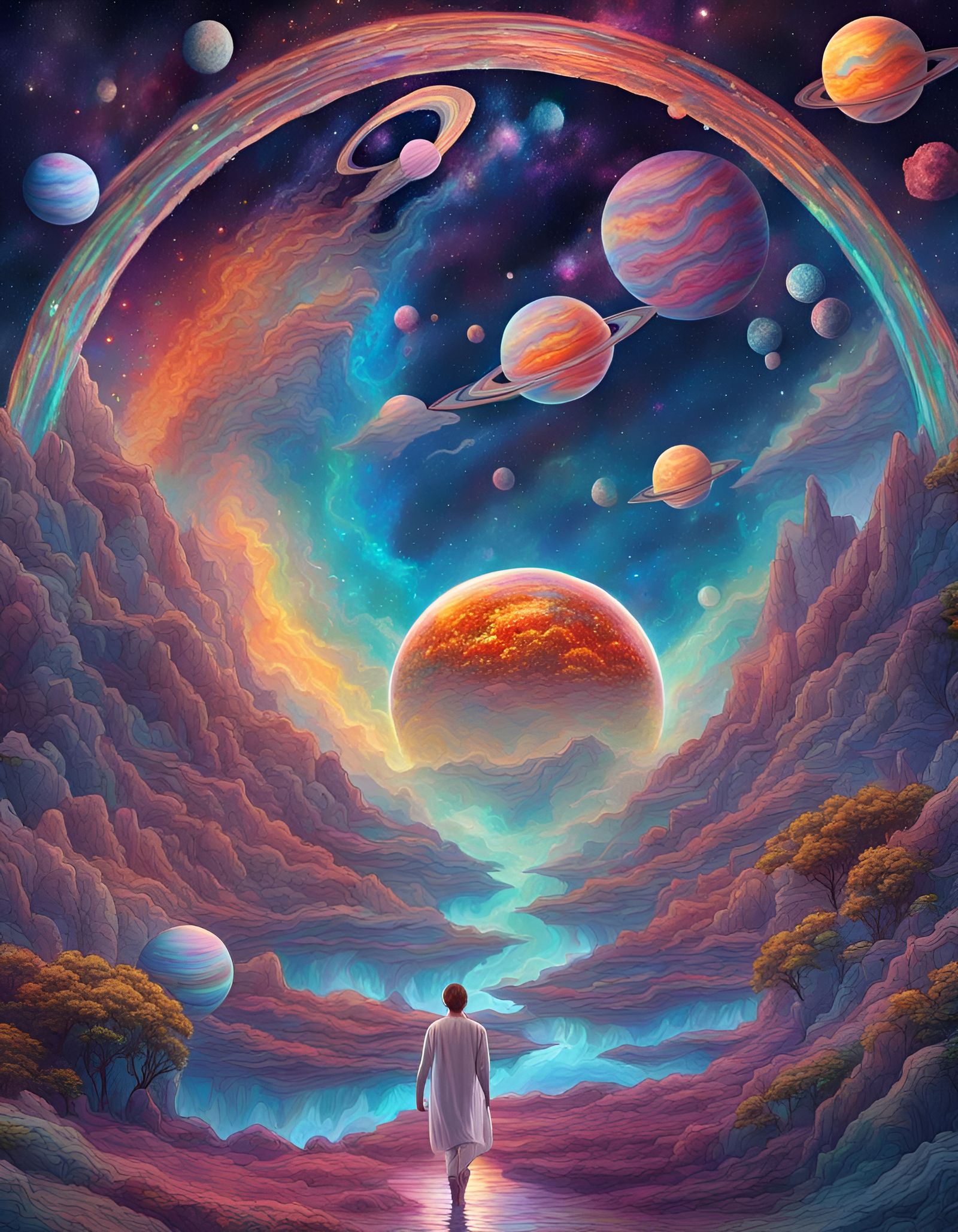 Jupiter Wall Art Print in Holographic Cosmic Style
