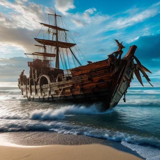 Sunken Galleon and Mermaid Cove in Art Nouveau Style