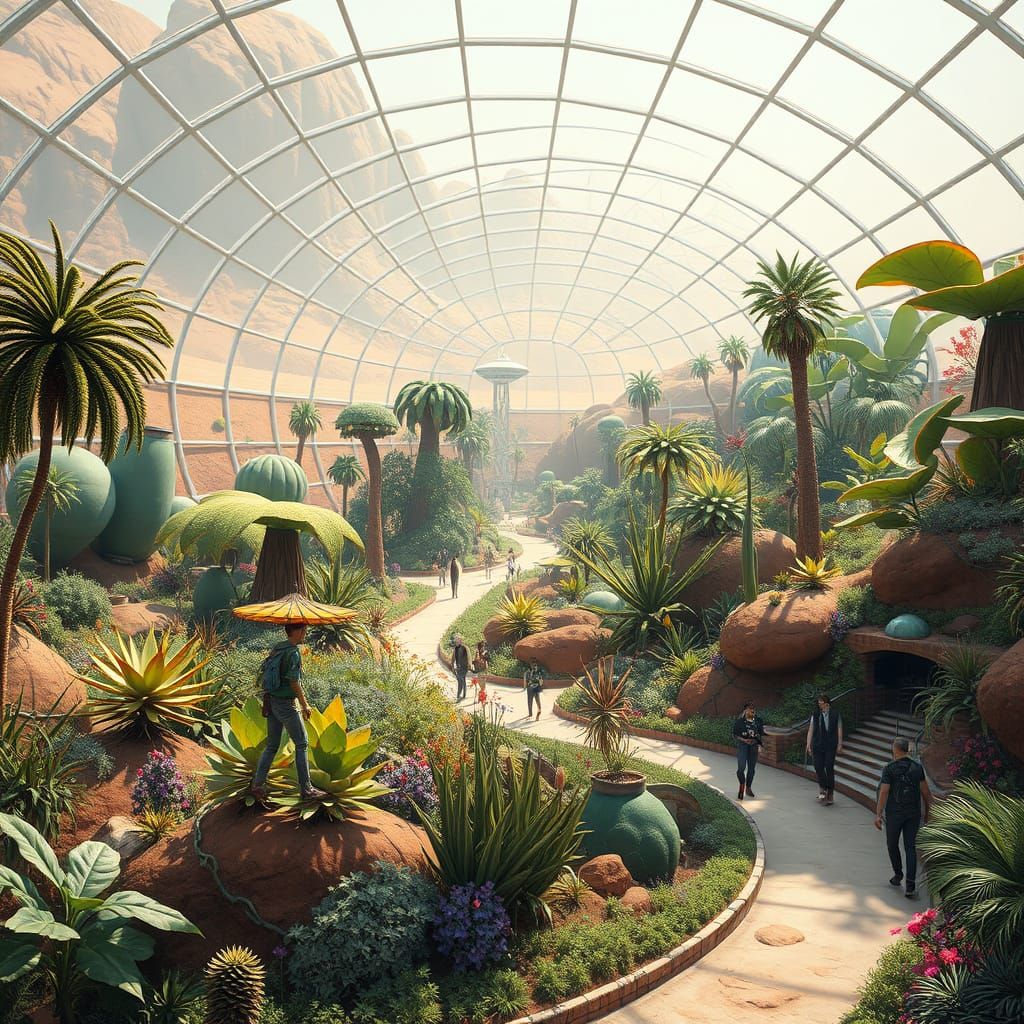 Futuristic Martian Oasis: A Hyperrealistic Botanical Haven