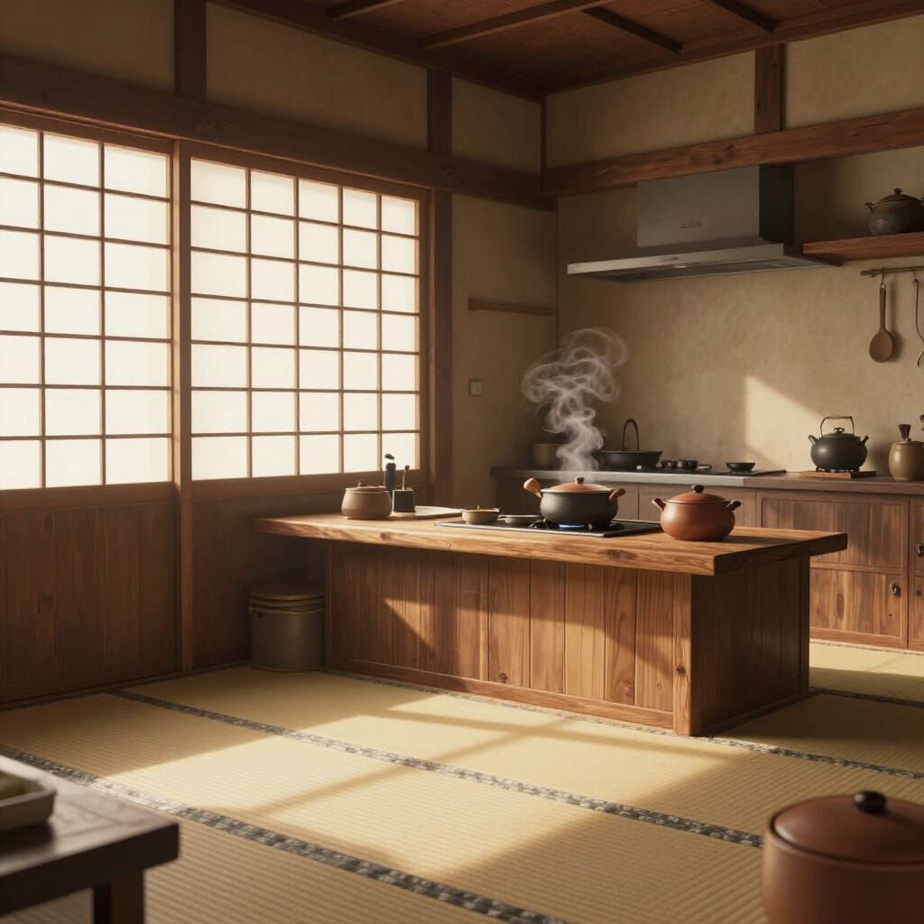 Traditional Japanese Kitchen with Shoji Screens in 3D Anime ...