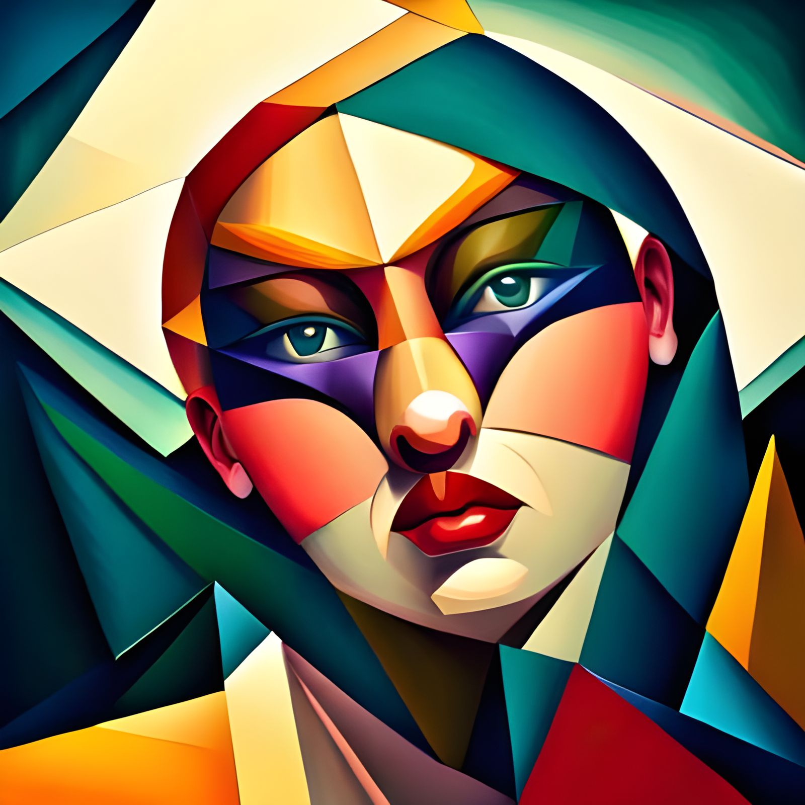 Clown in Cubist Style Art Deco Painting