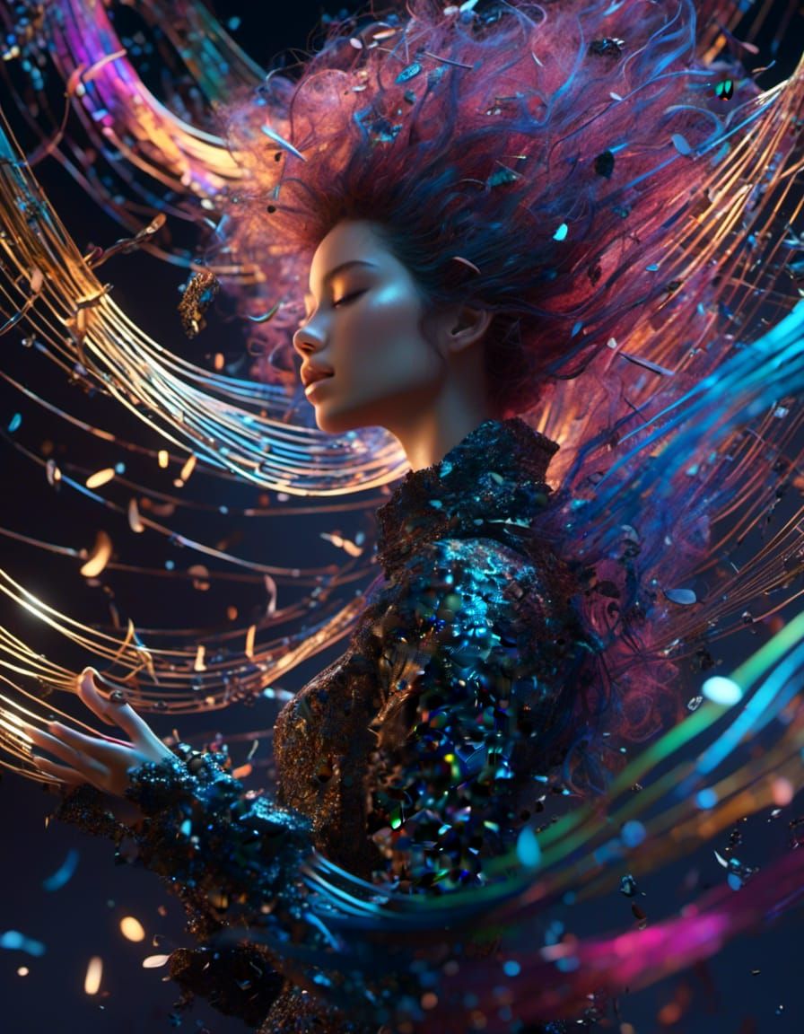 Metal Guitarist with Surreal Music Notes