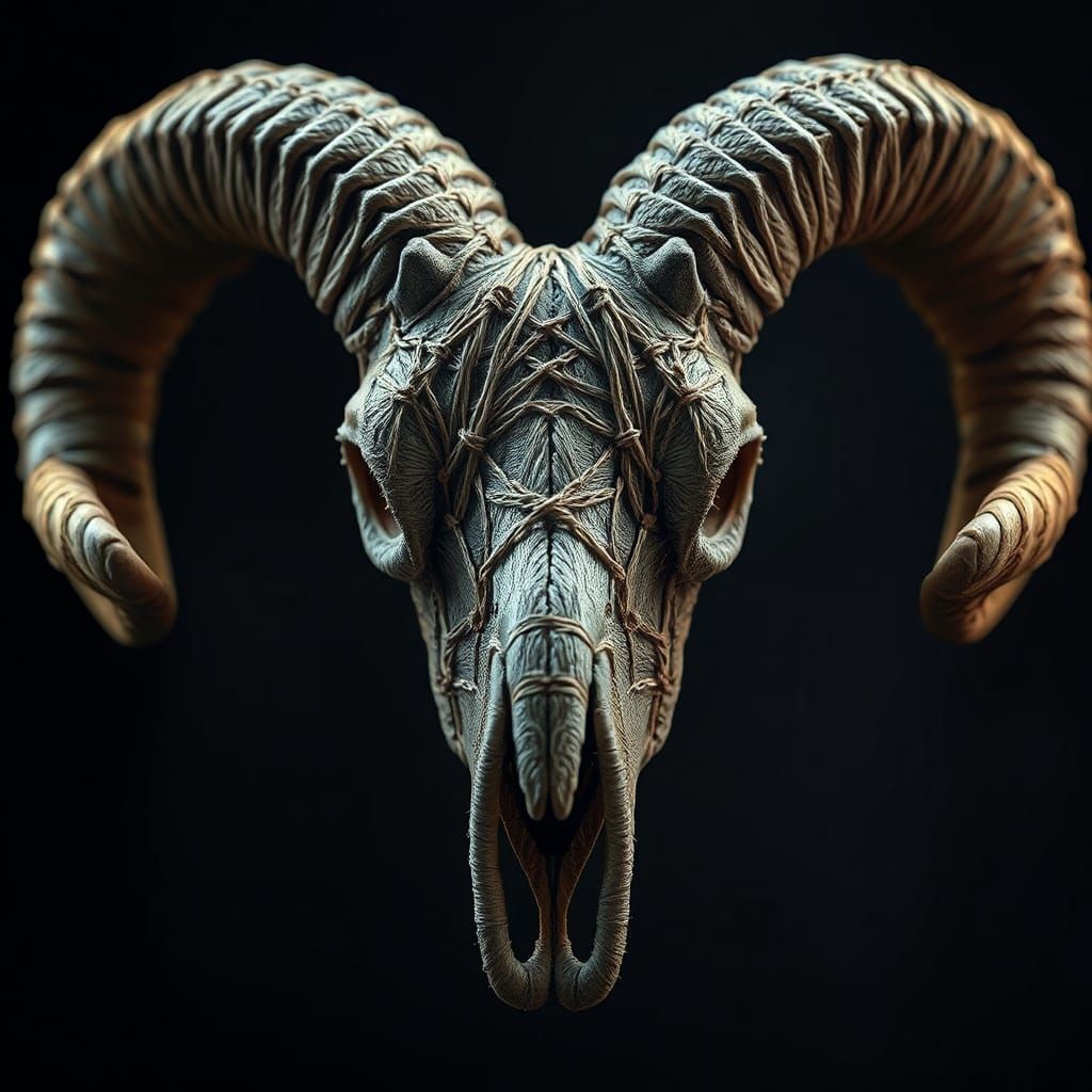 Intricate Ram Skull Art Made of String