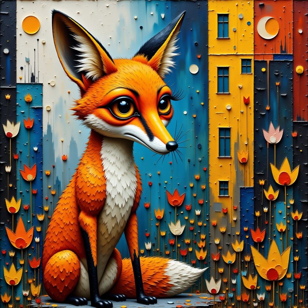 Urban Fox in Vibrant Dreamscape