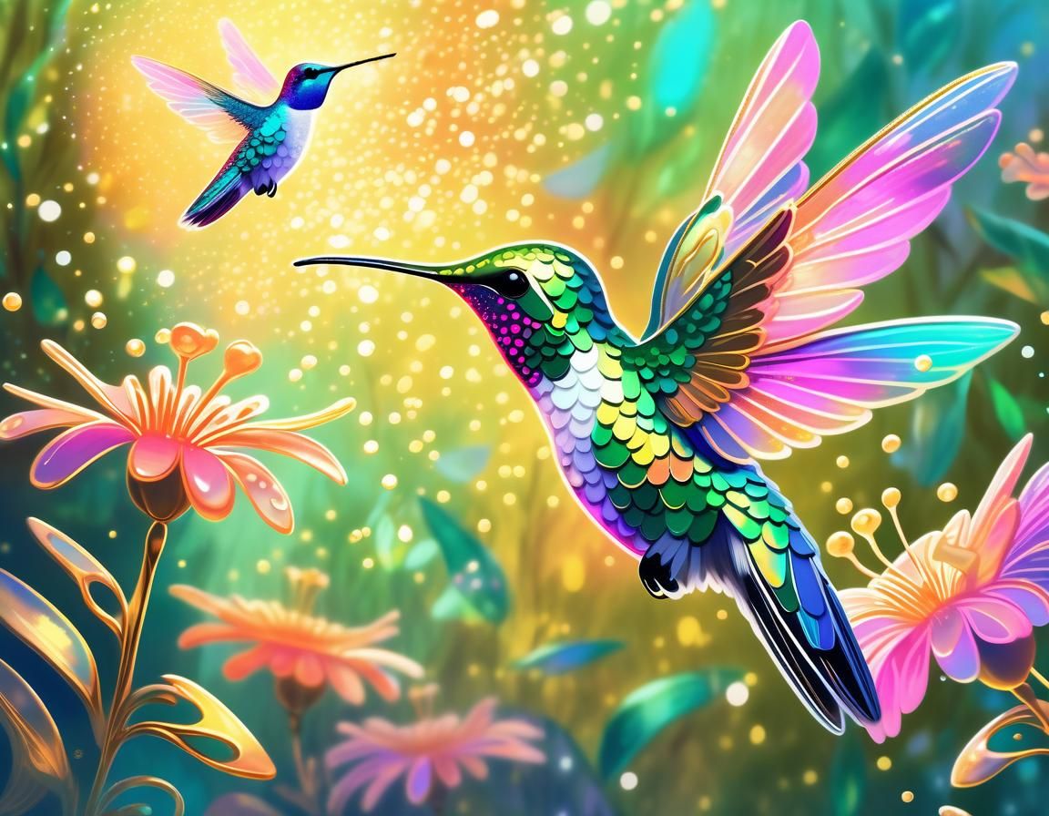 Hummingbird and Fairy in Magical Realism Style