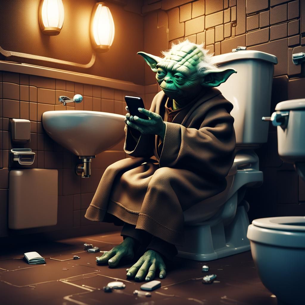 Yoda on Phone in Club: Detailed Digital Art