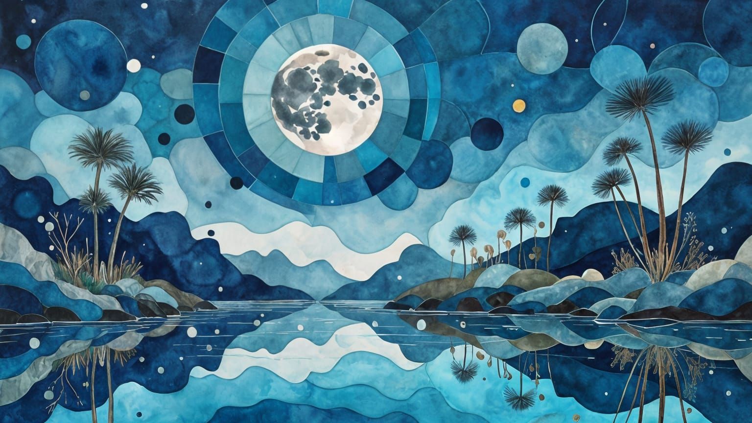 Blue Lagoon Abstract Illustration in Impasto Style