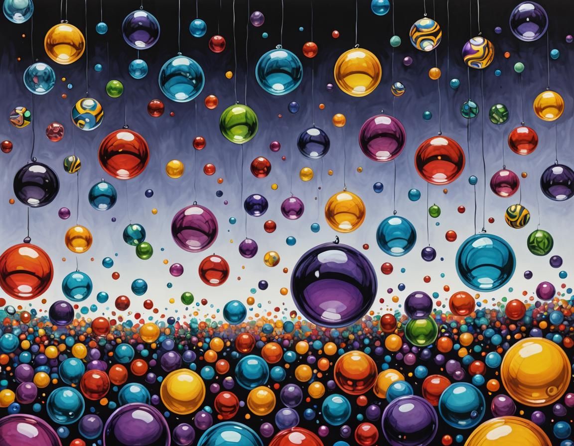 Glass Spheres Floating in Tim Burton Style