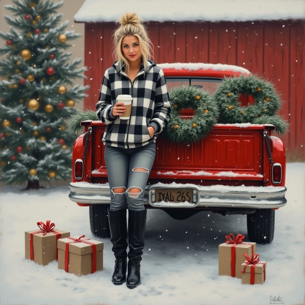 Cozy Winter Holiday Scene in Soft Oil Painting Style