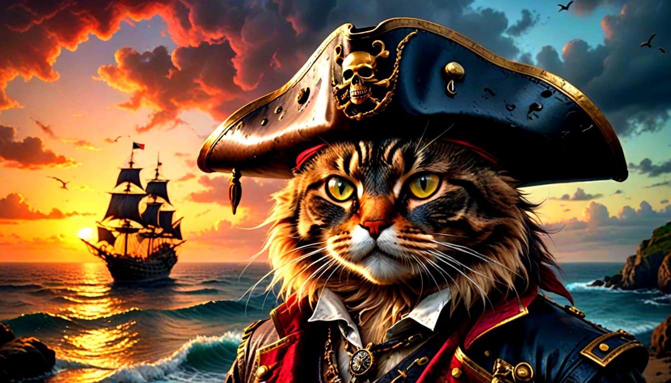 Pirate Cat Portrait in Dark Surrealist Style
