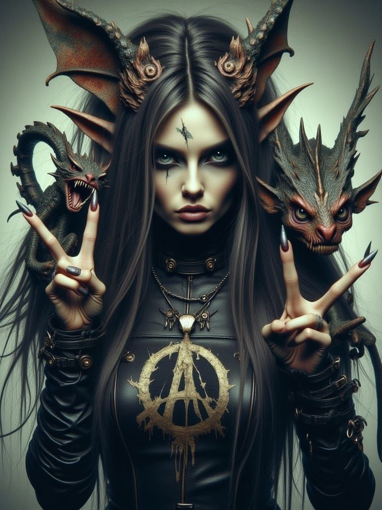 Elf Anarchypunk Queen with Dragon in Stokes-Dittmann Style