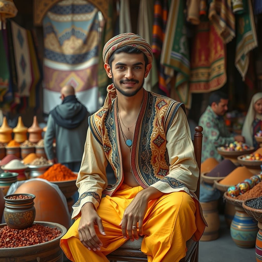 Smiling Tunisian Man Selling Spices in Arab Market