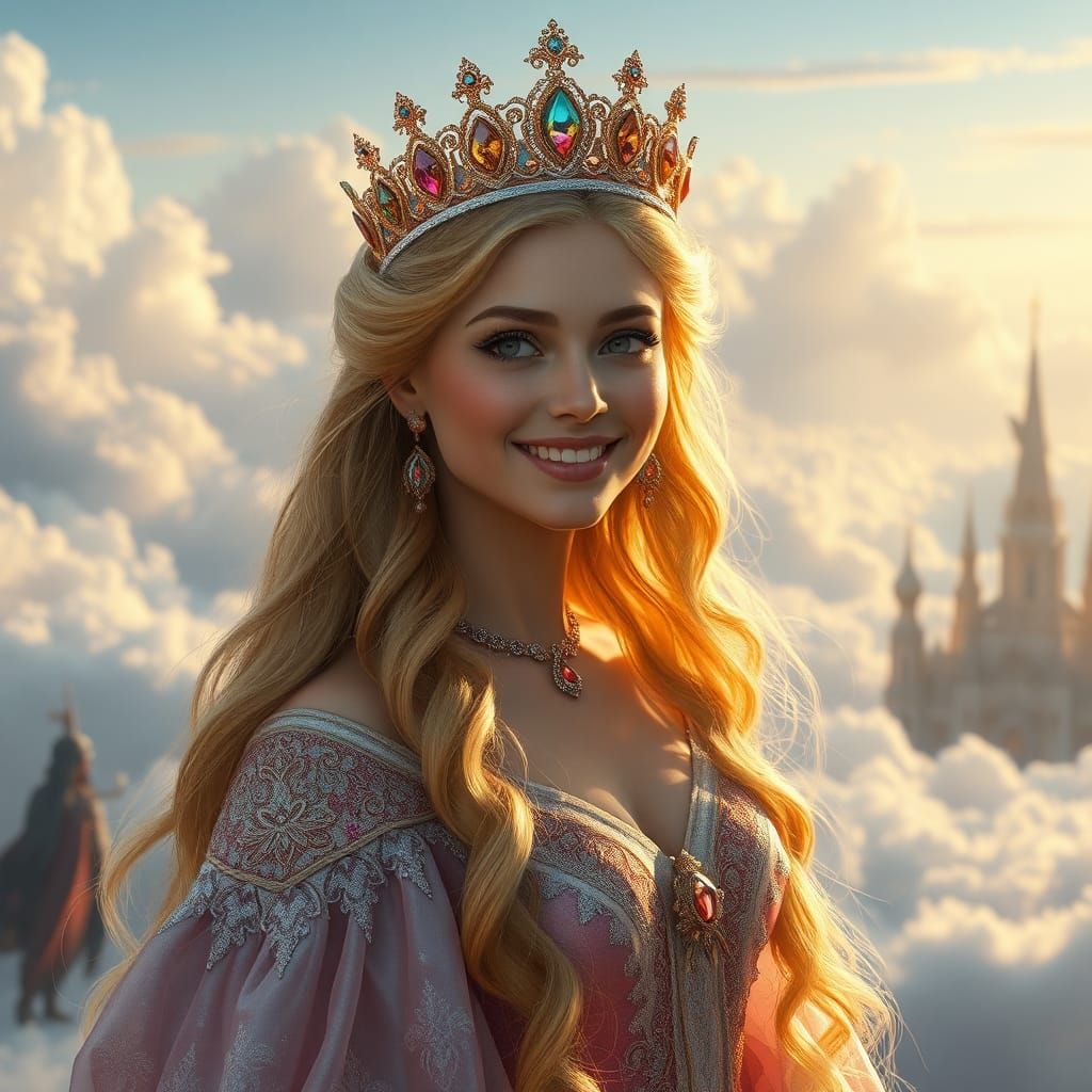 Regal Princess in Ethereal Cloudscape, Fantasy Concept Art