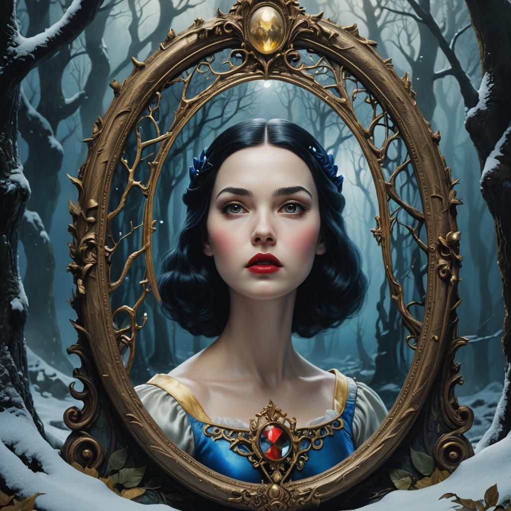 Snow White and the Magic Mirror in Mystical Forest