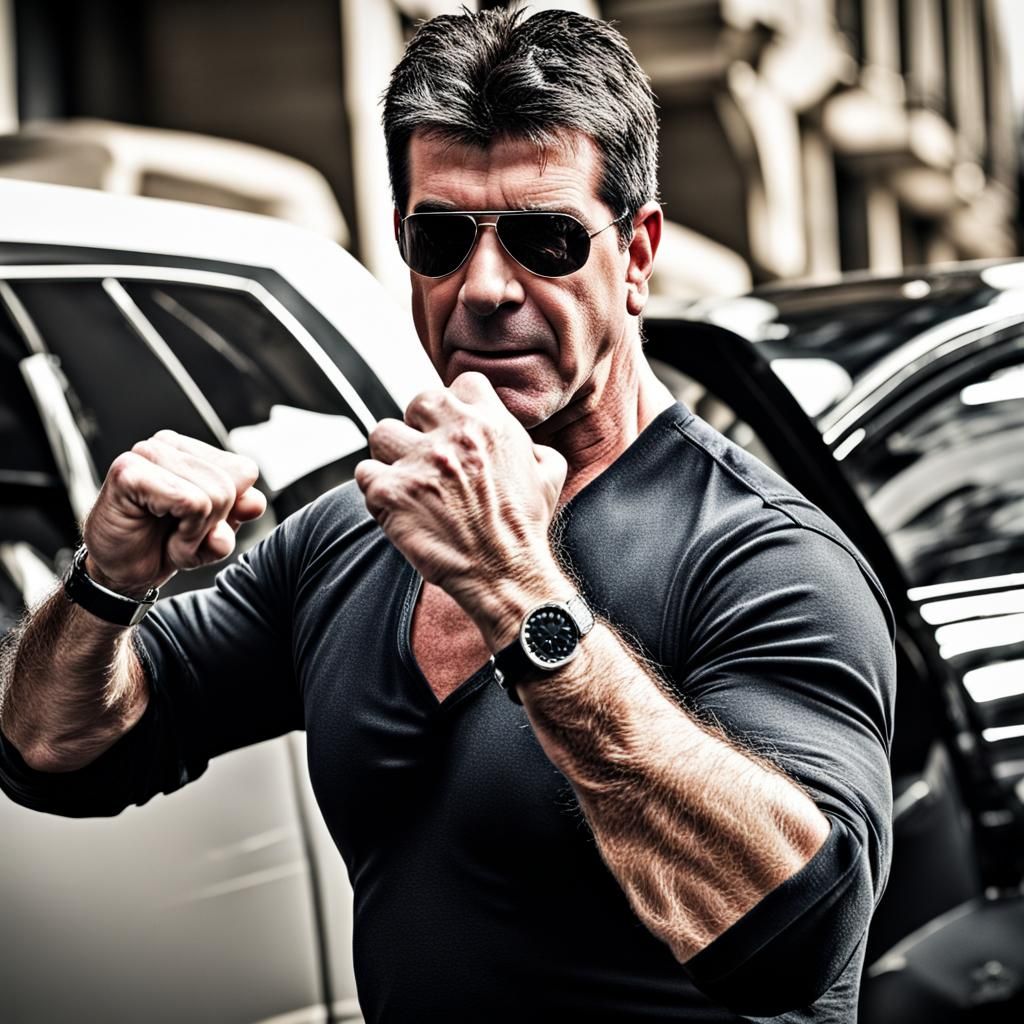 Hyperrealistic Simon Cowell Punches Paparazzi: Cinematic HDR