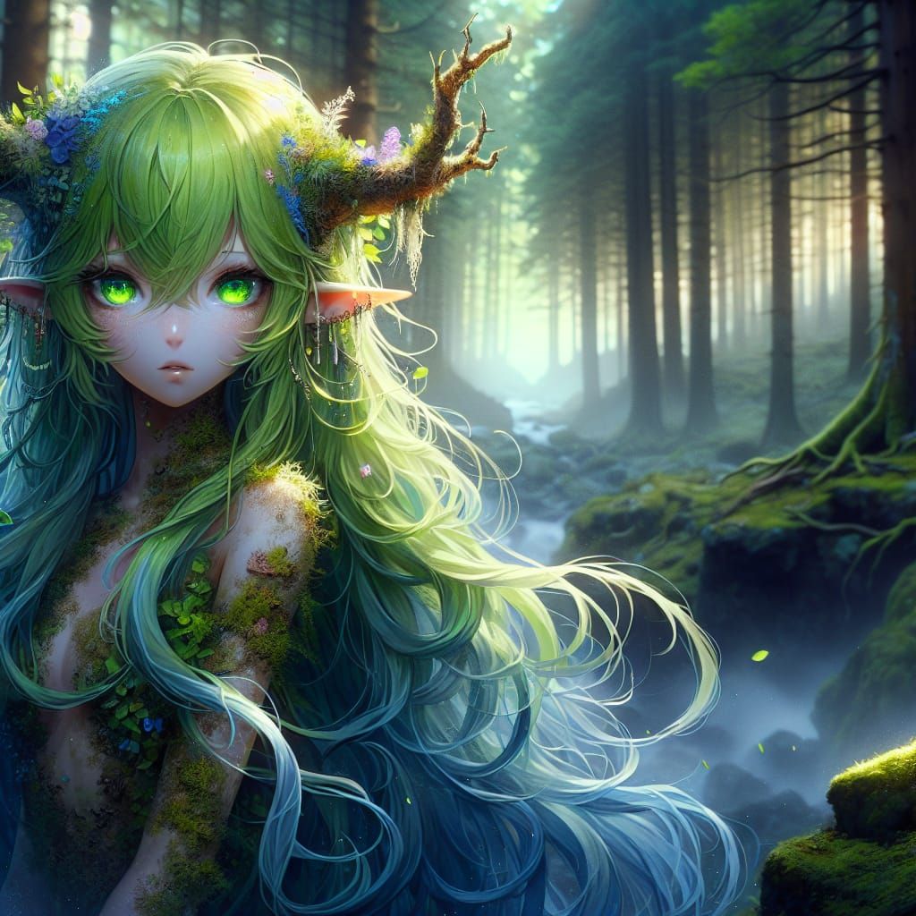 Anime Satyr in Misty Forest: Matte Painting