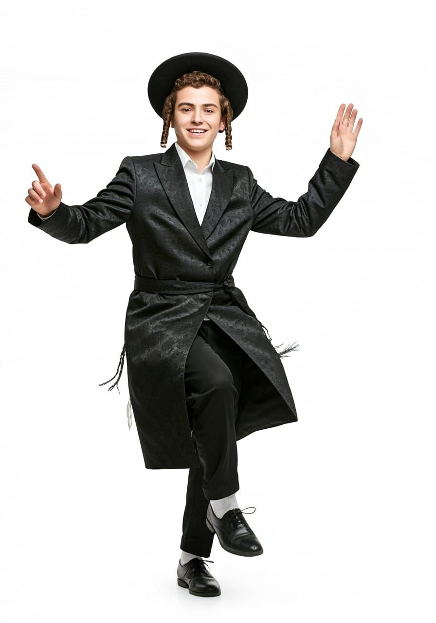Vibrant Hasidic Youth in Traditional Attire, Exuding Joy and...