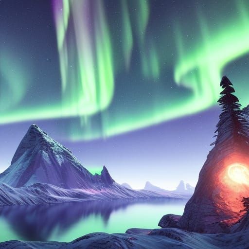 Dramatic Northern Lights Fantasy Concept Art