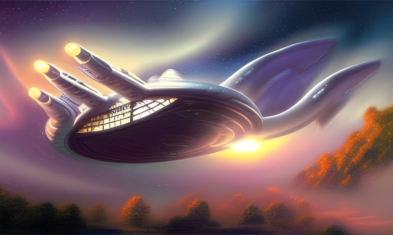 Starship Enterprise Enters Glowing Time Warp