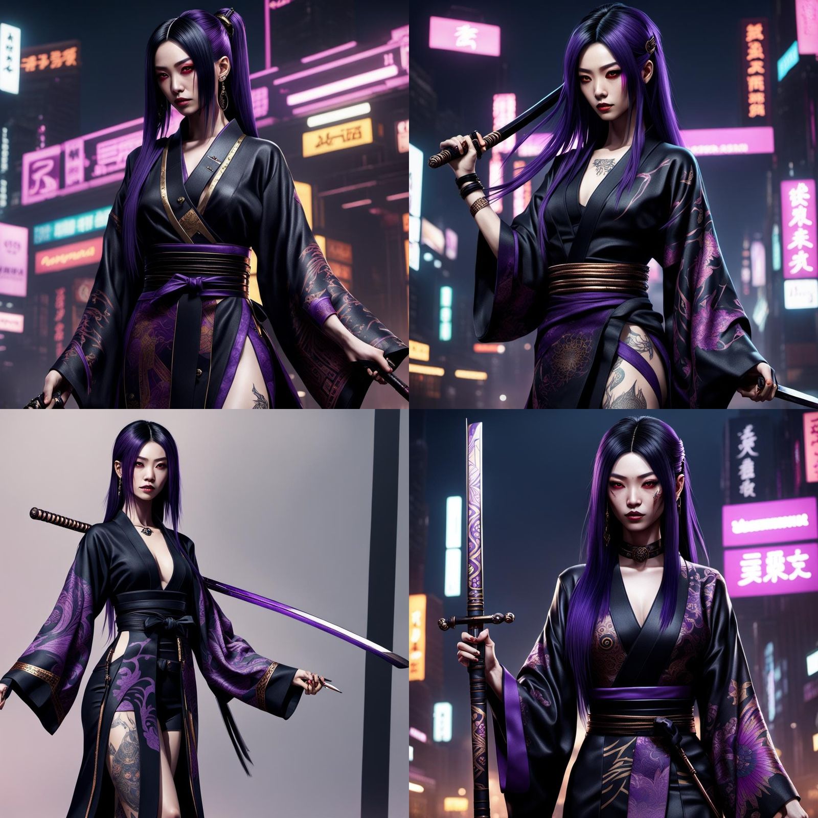 Cyberpunk Girl with Katana in Neon Cityscape