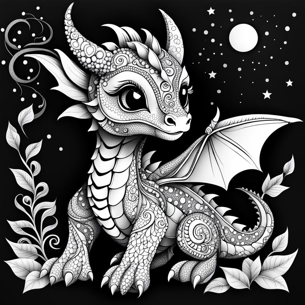 Zentangle Baby Dragon Coloring Page