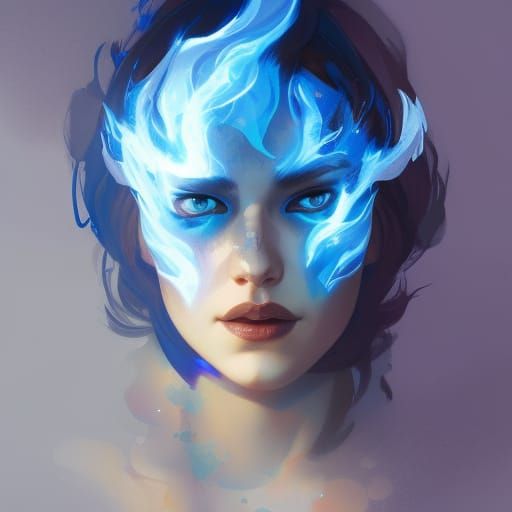 Blue Flames Portrait in Hyperdetailed Digital Art Style