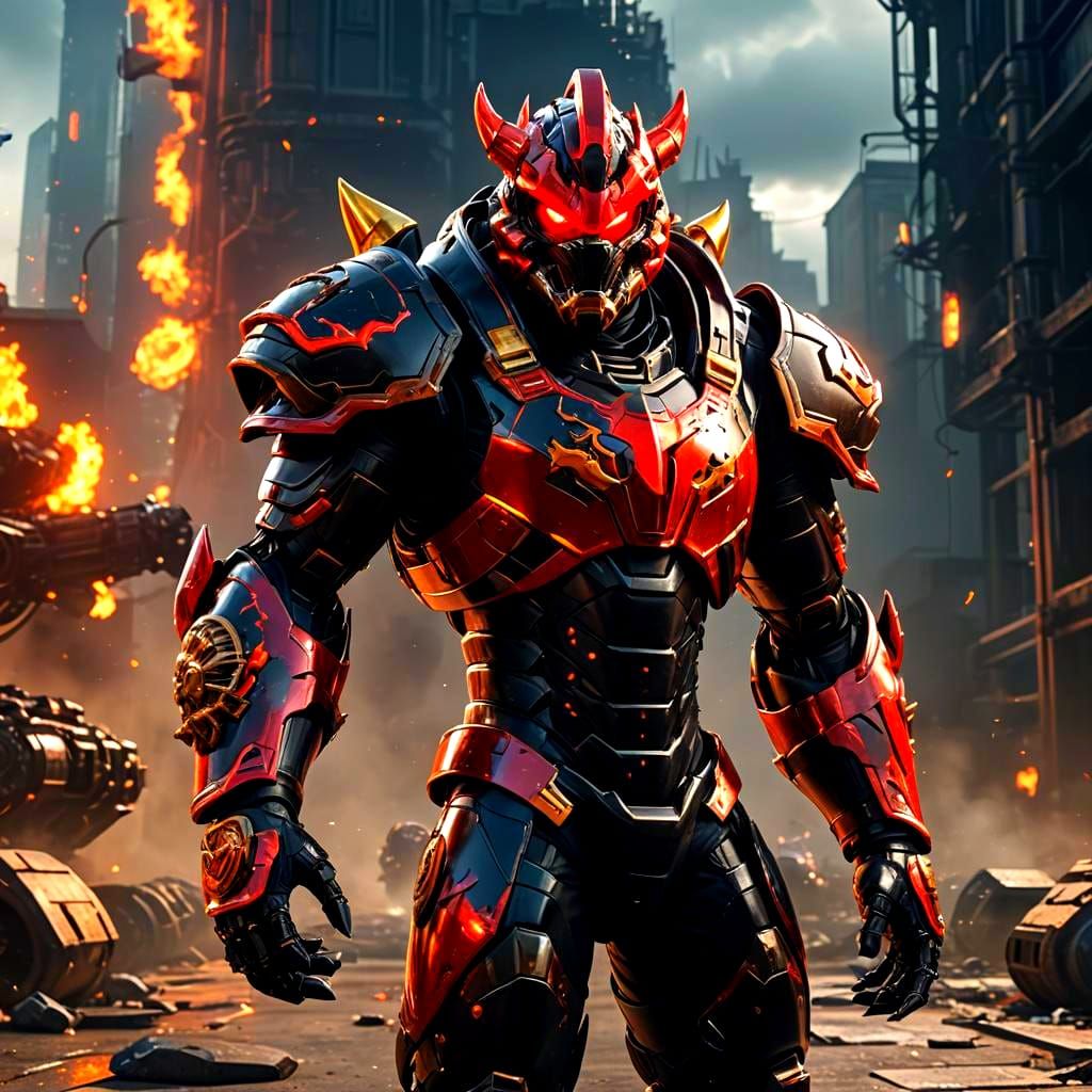 Cybernetic Bowser in Fiery Armor, 3D Render