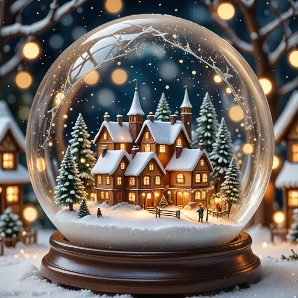 Village in Snow Globe: Whimsical Digital Art