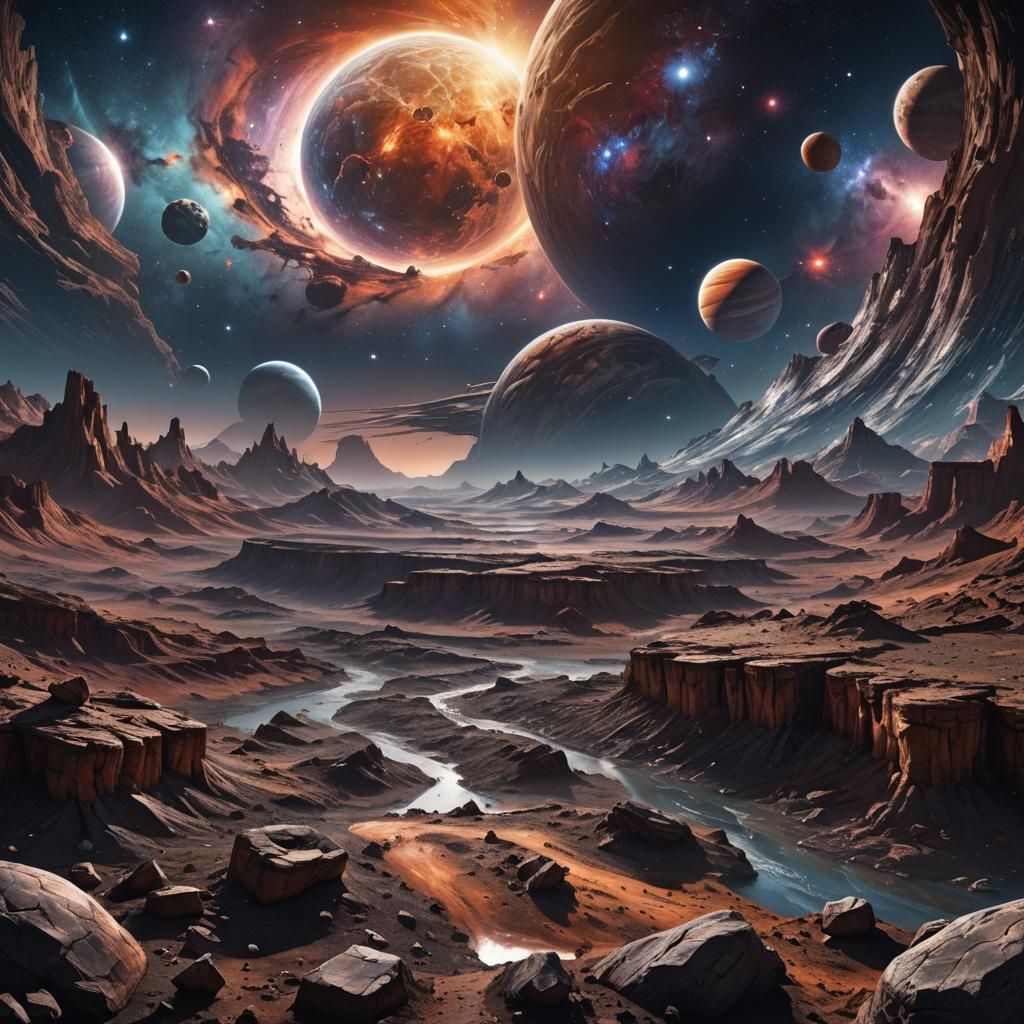Stunning Cosmic Landscape with Volumetric Lighting