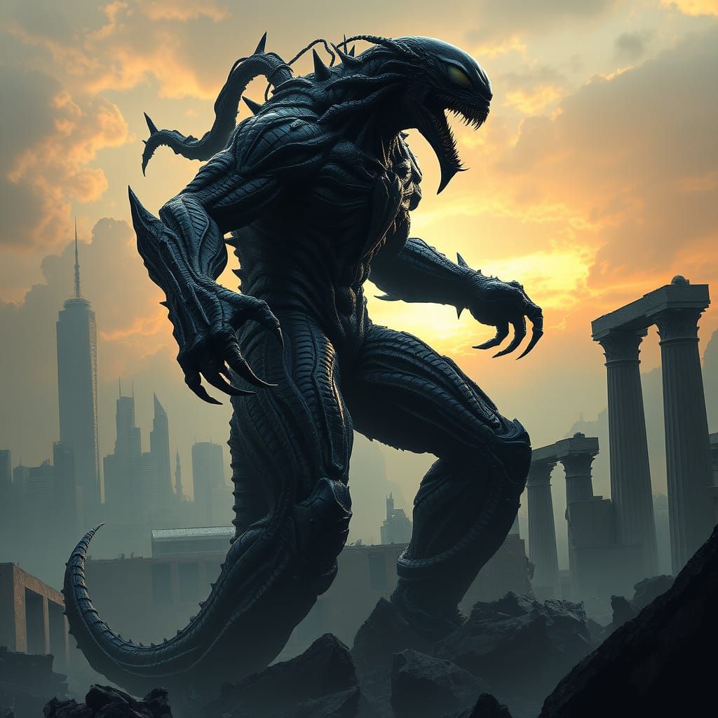 Gothic Symbiote Warrior Rises in Post-Apocalyptic Ruins