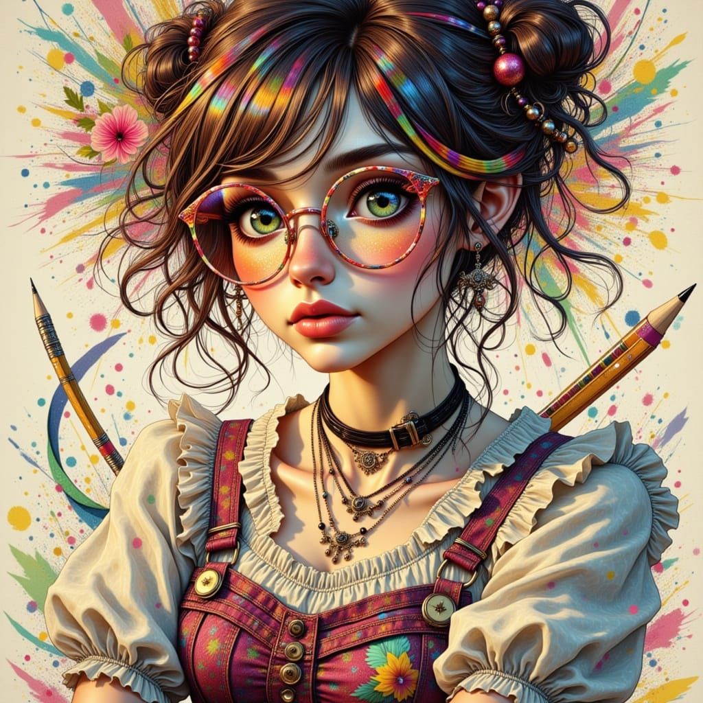 80s anime, beautiful woman Here is where oversized glasses,,...