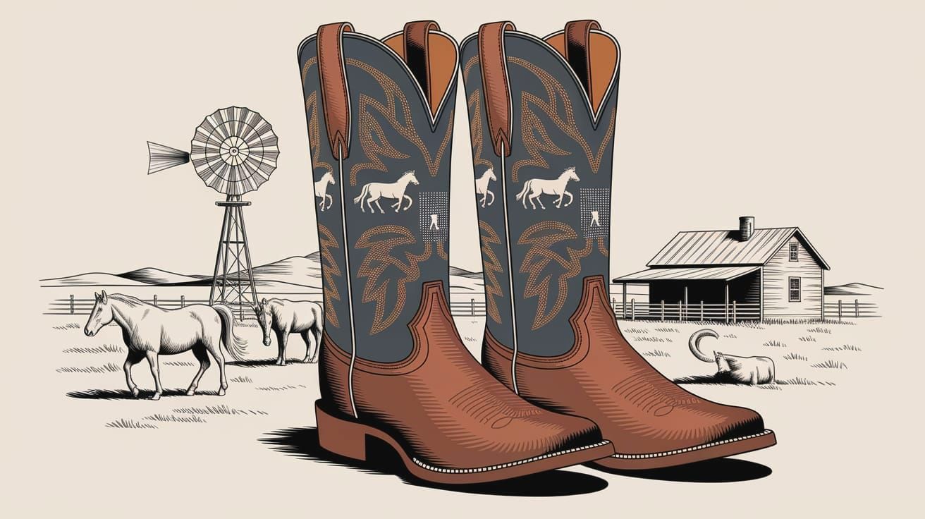 Handcrafted Leather Cowboy Boots with Western Scenes
