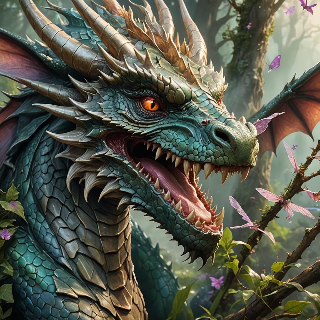 Dragon Head Swept by Tiny Fairy