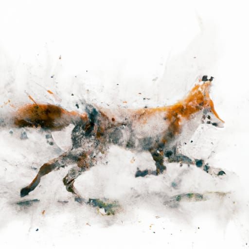 Watercolor Fox Running in Foggy Landscape