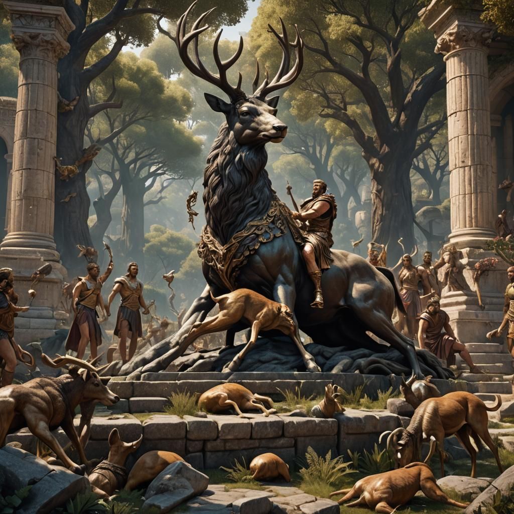 Hercules Captures Cerynian Hind in Greek Mythology