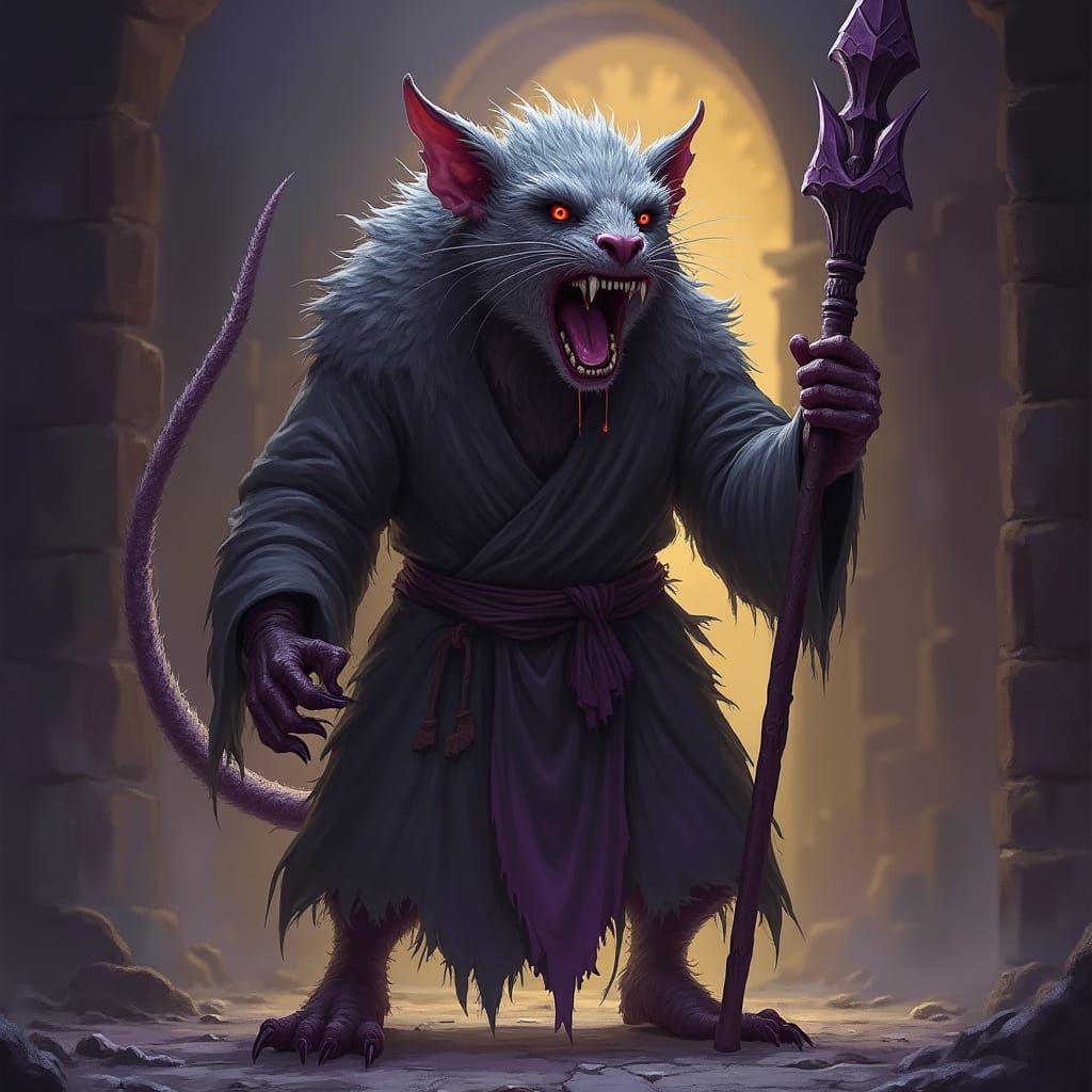 Aggressive Wererat Priest in Dark Fantasy Style