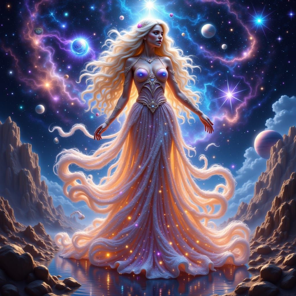 Ethereal Princess in Astral Realm: Cyberpunk Art