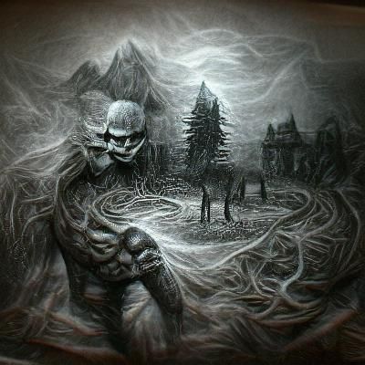Sinister Frontier Landscape Drawing of Lost Souls