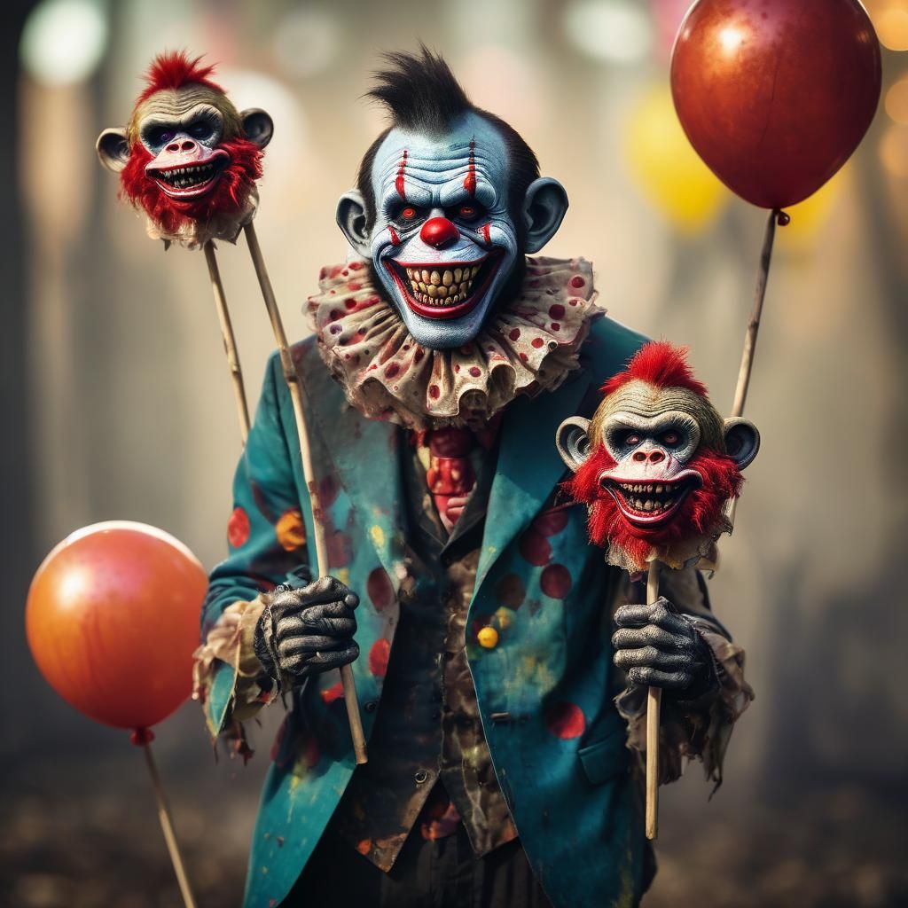 Grinning Zombie Monkey Monster Clown in a Twisted Menagerie