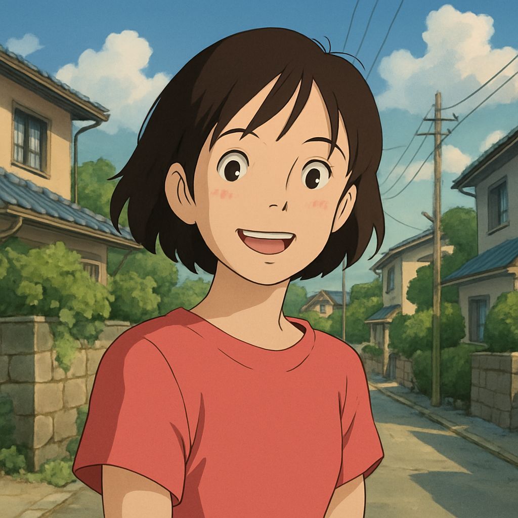 Surreal Japanese Village Woman Smiles in Warm Lighting