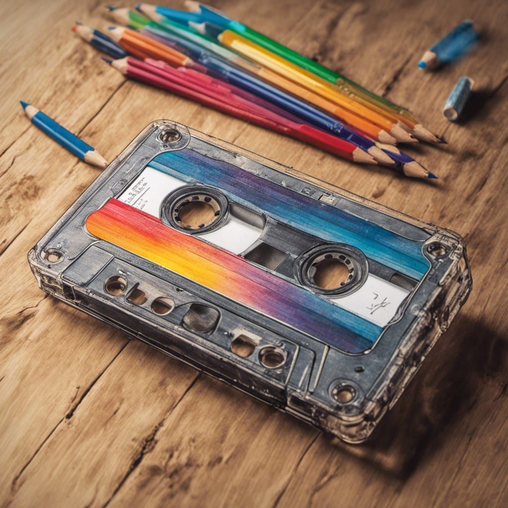 Cassette and Pencil: Hyperrealistic Concept Art