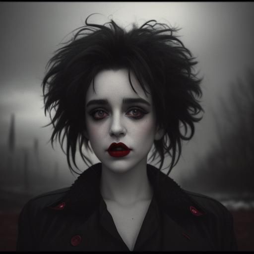 Hyperrealistic Portrait with Red Lips in High Definition