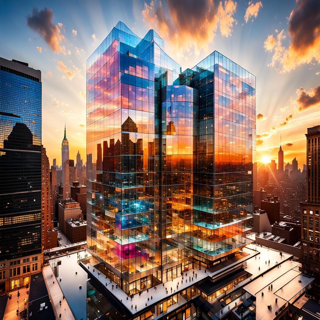 NYC Skyscraper Headquarters at Sunset