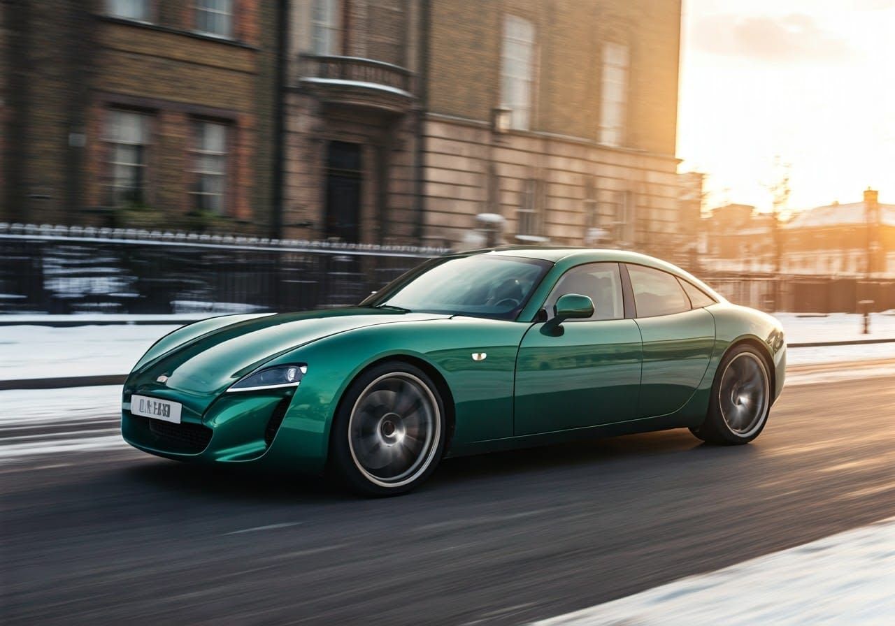 Sleek Green TVR Sedan Speeds Through London Snow